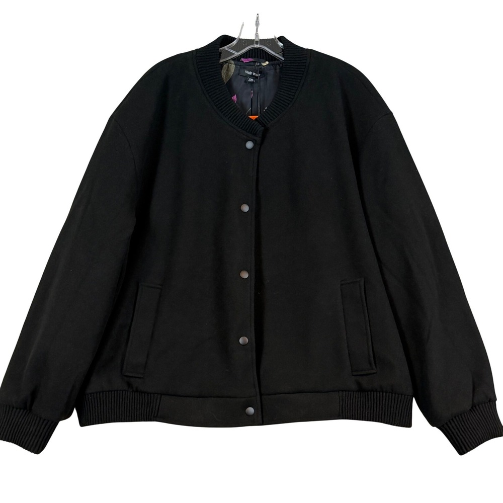 NWT Well Worn Womens Black Bomber Jacket‎ Floral Lining Snap Front XXL Lagenlook